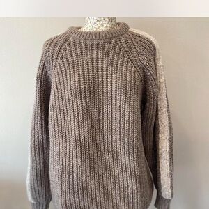 Chunky Knit Sweater in Brown and Cream Vintage 90s 100% wool made in Ireland swe